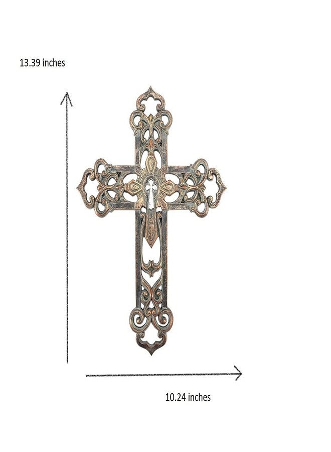 Comfy Hour 13-Inch Vintage Bronze Wall Cross - Antique Style Hollow Out Handmade Religious Decor for Home, Living Room, or Bedroom - Image 2